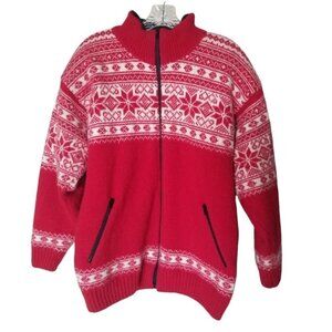 Eskimo Fair Isle Norway Wool Red  White Jacket Lined L